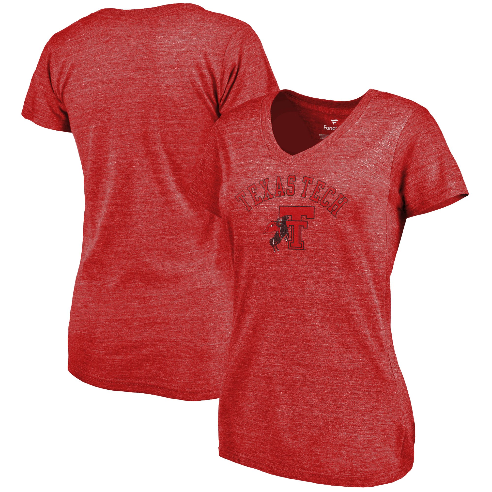 2020 NCAA Fanatics Branded Texas Tech Red Raiders Women Red Vault Arch Over Logo TriBlend VNeck TShirt